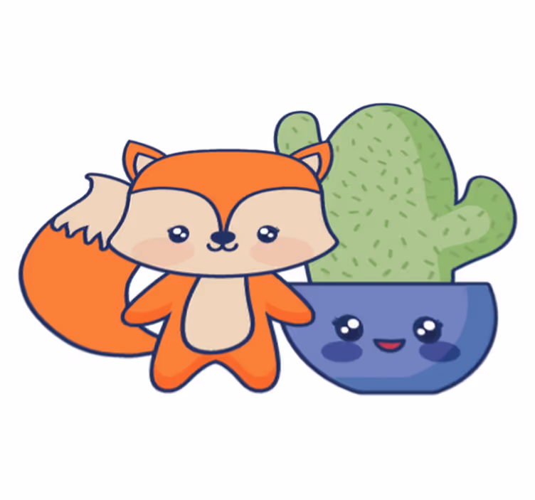 Kids vinyl carpet anime cactus and fox design - TenStickers