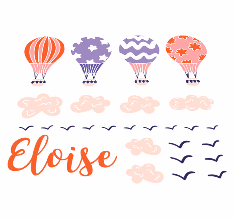 Kids vinyl carpet pink and purple balloons clouds birds - TenStickers