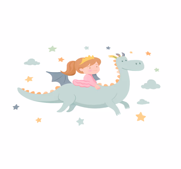 Kids vinyl carpet princess riding a dragon - TenStickers