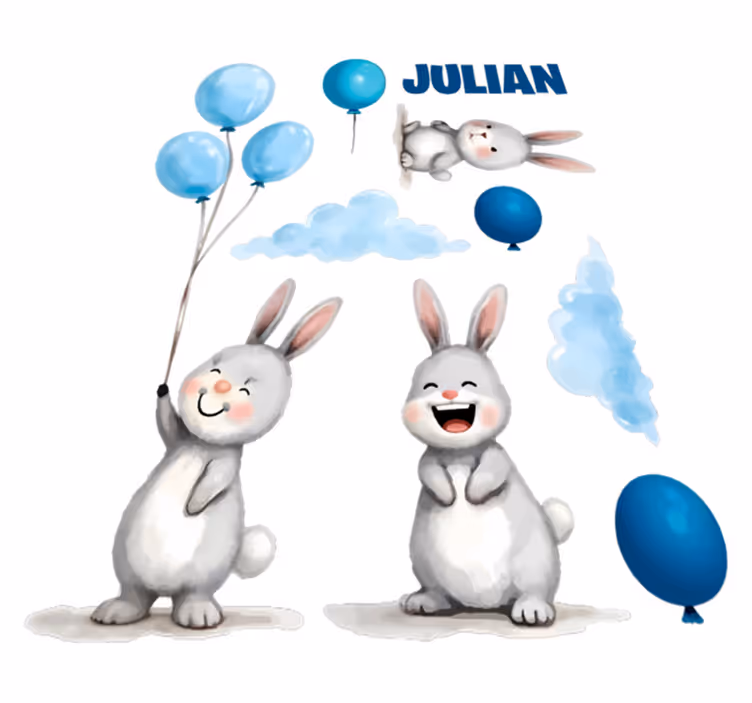 Kids vinyl carpet with blue balloons and bunnies - TenStickers