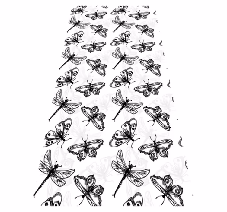Bathroom vinyl carpet with black and white dragonfly pattern - TenStickers