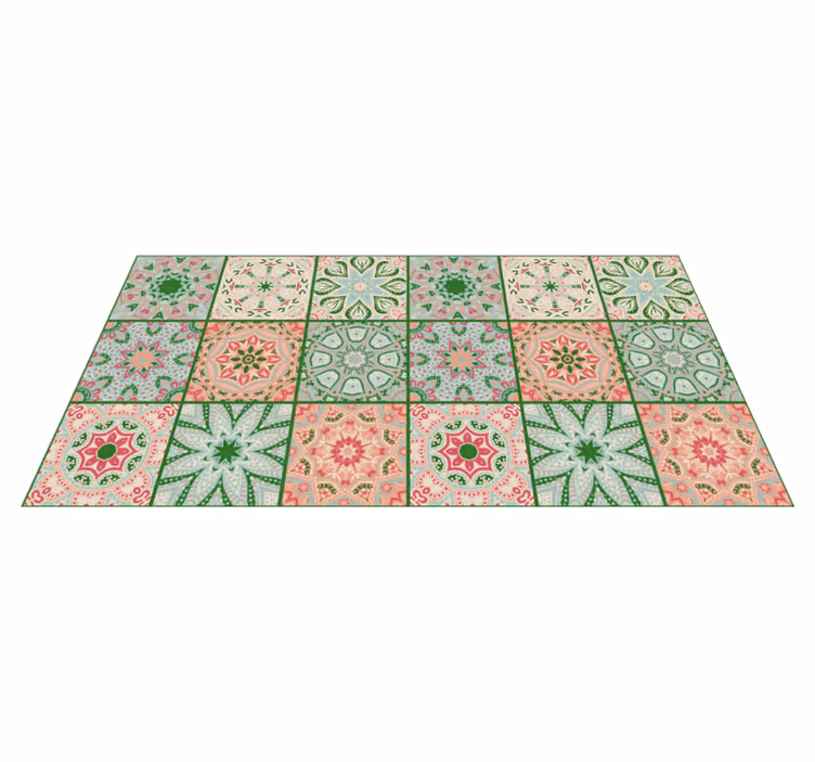 Bathroom vinyl carpet in blue and green tile design - TenStickers