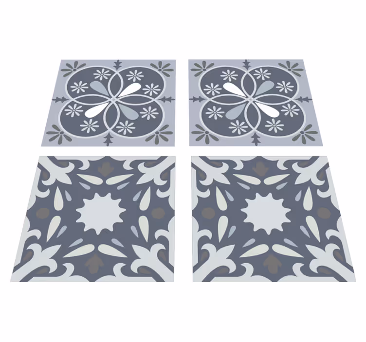 Bathroom vinyl carpet blue original flower tile sticker - TenStickers