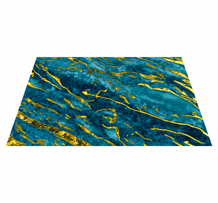 Bathroom vinyl carpet in blue and gold marble effect - TenStickers