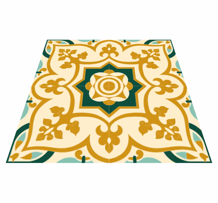 Bathroom vinyl carpet with gold and green tile pattern - TenStickers