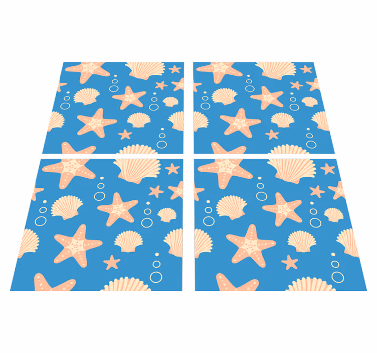 Bathroom vinyl carpet with fishstar and shells tiles - TenStickers