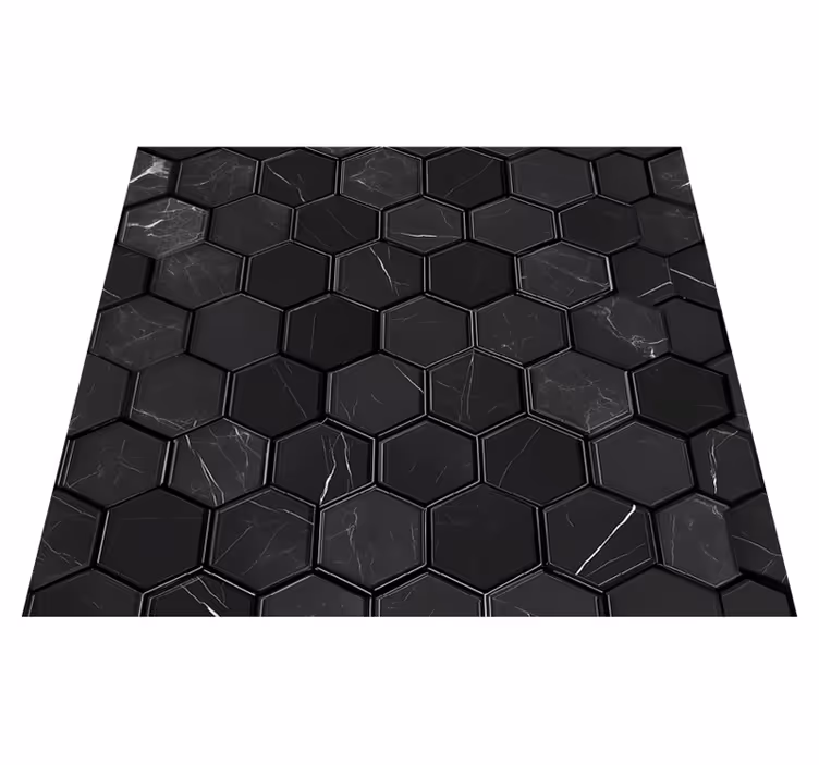 Bathroom vinyl carpet in black hexagon design - TenStickers