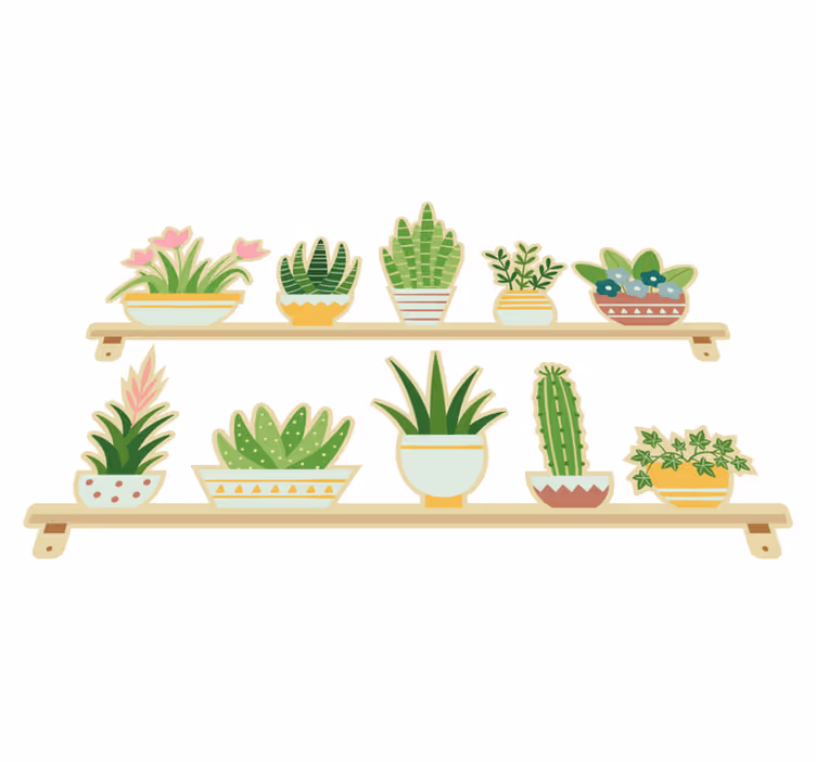 Kitchen vinyl carpet cactus plant set shelf - TenStickers