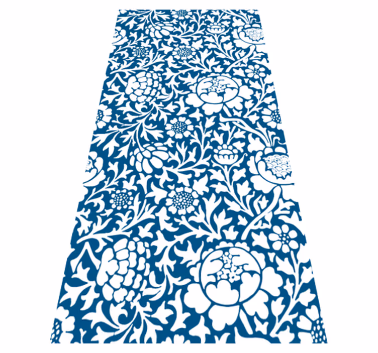 Kitchen vinyl carpet in marine blue floral design - TenStickers