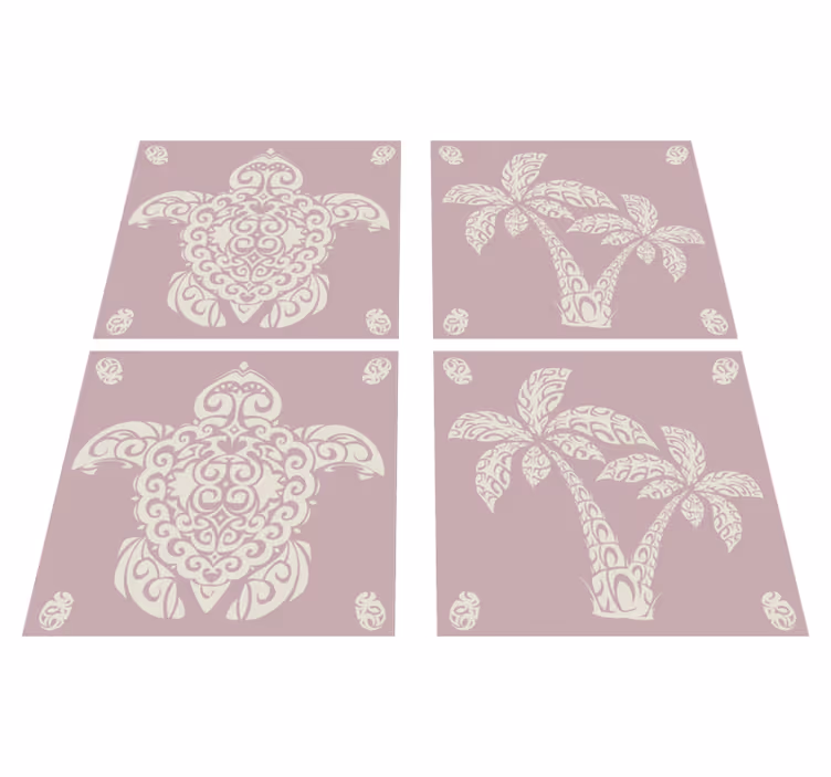 Kitchen vinyl carpet hawaiian turtle and palm design - TenStickers