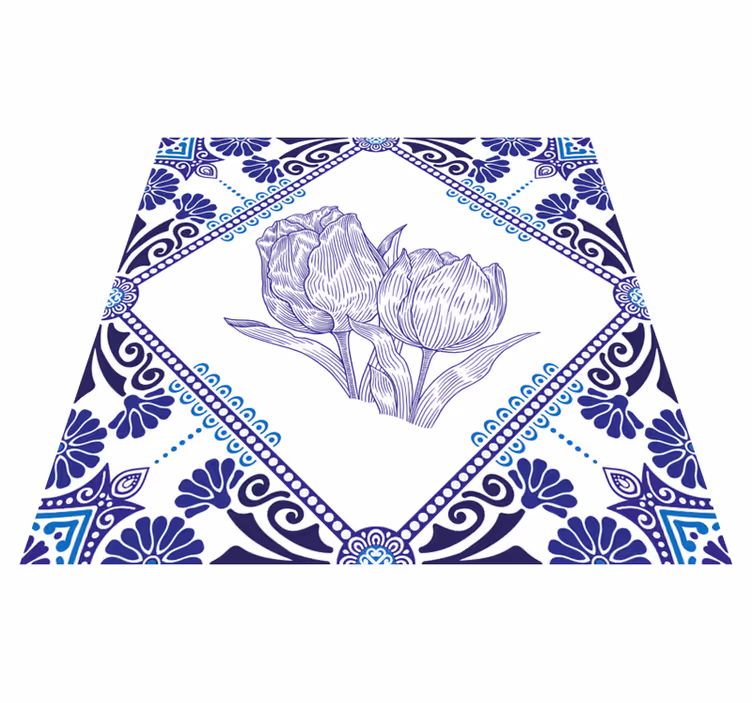 Kitchen vinyl carpet with delft blue tulips - TenStickers