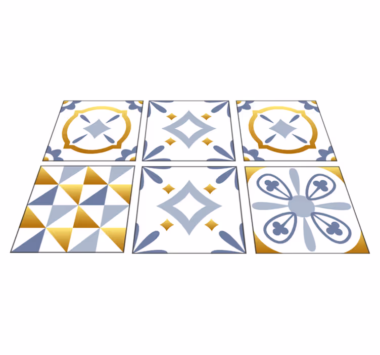Kitchen vinyl carpet with golden effect tiles - TenStickers