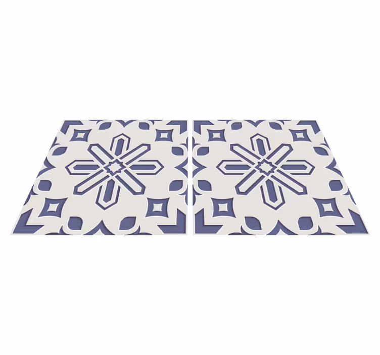 Cute blue and white cement tile kitchen vinyl carpet - TenStickers