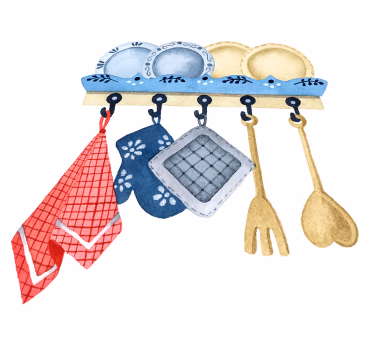 Kitchen vinyl carpet hand drawn watercolor kitchen tools - TenStickers