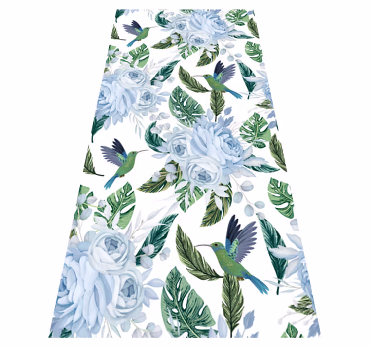 Kitchen vinyl carpet with blue garden flowers and birds - TenStickers