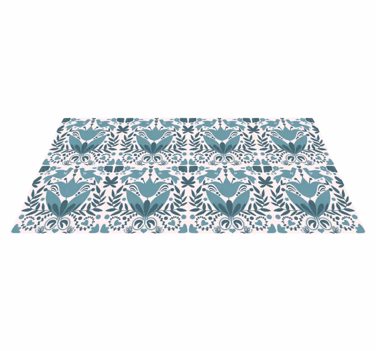 Kitchen vinyl carpet blue folk art pattern with birds - TenStickers
