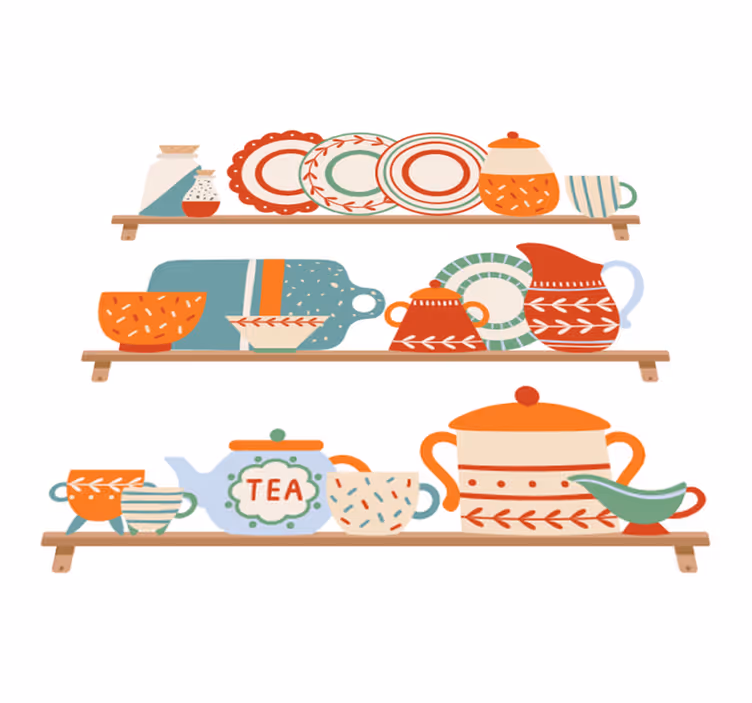 Kitchen vinyl carpet with kitchen tableware display - TenStickers