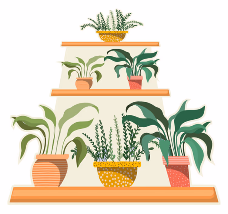 Kitchen vinyl carpet watercolor plant shelf set - TenStickers