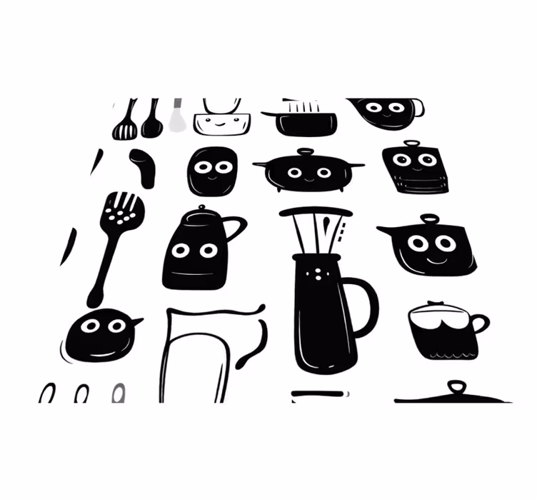 Kitchen vinyl carpet with drawn black utensils - TenStickers