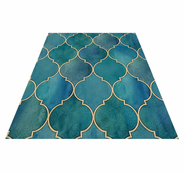 Kitchen vinyl carpet in jade green with gold accents - TenStickers