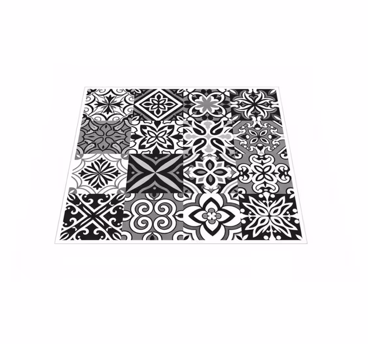 Kitchen vinyl carpet in bold black geometric design - TenStickers