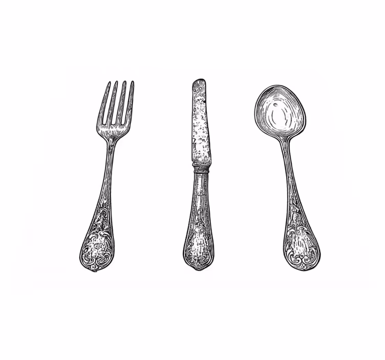 Kitchen vinyl carpet in grey cutlery design - TenStickers