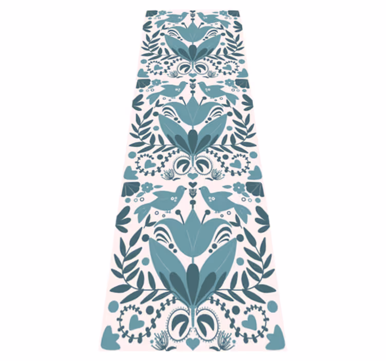 Blue folk art pattern with birds kitchen vinyl carpet - TenStickers