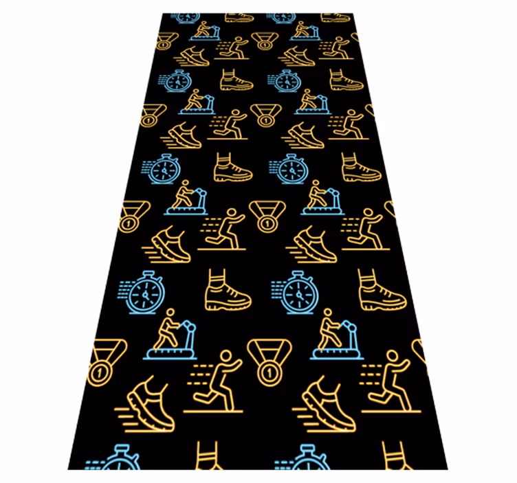Bedroom vinyl carpet with neon vector icons on black - TenStickers