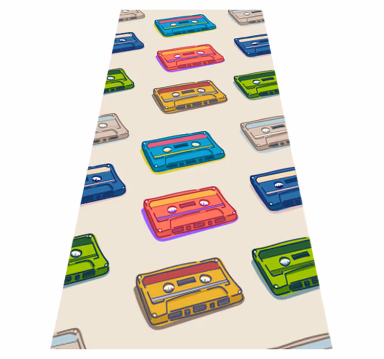 Bedroom vinyl carpet with retro multicolored cassette design - TenStickers