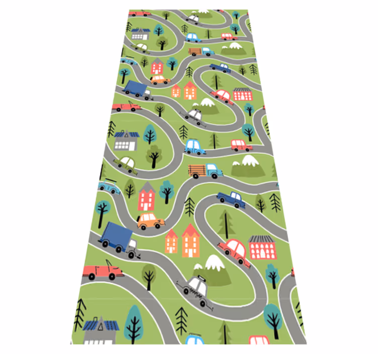 Bedroom vinyl carpet colorful street with racing cars - TenStickers