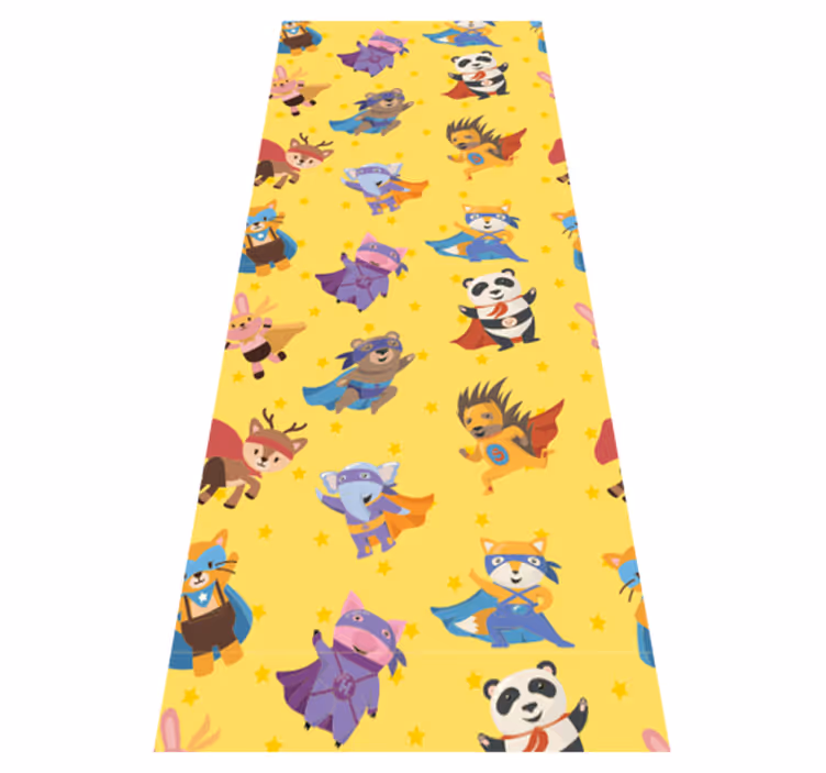 Bedroom vinyl carpet with superhero pets design on yellow - TenStickers