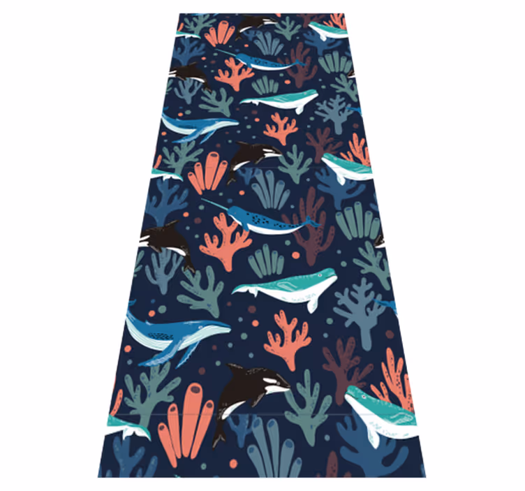 Bedroom vinyl carpet with lively sea creatures on blue - TenStickers