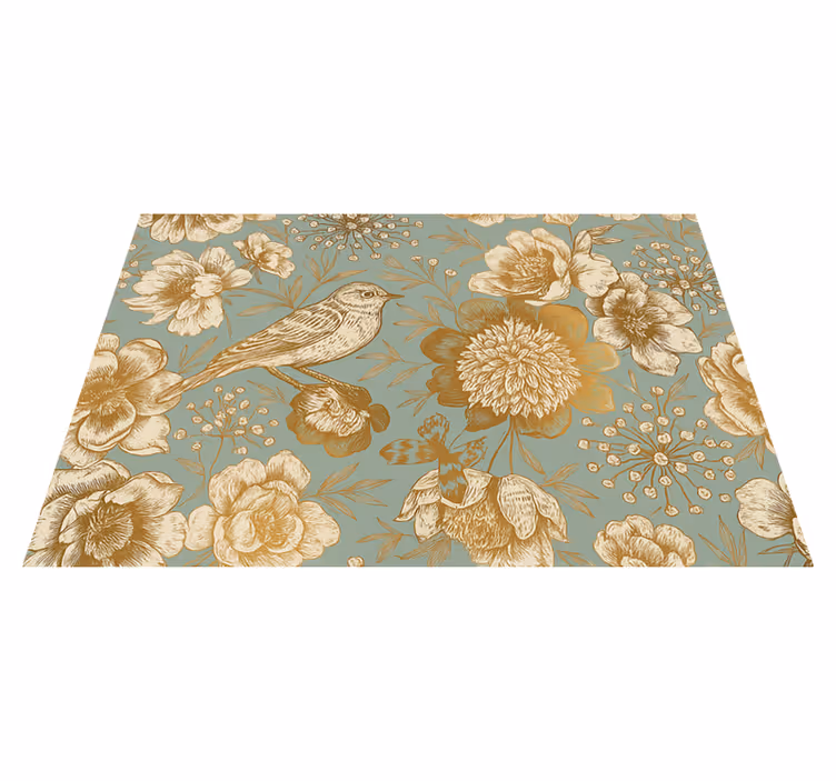 Bedroom vinyl carpet with grey background and gold flowers - TenStickers
