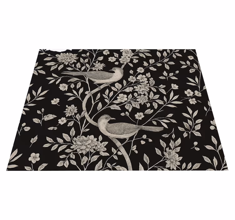 Bedroom vinyl carpet grey tree with flowers and birds - TenStickers