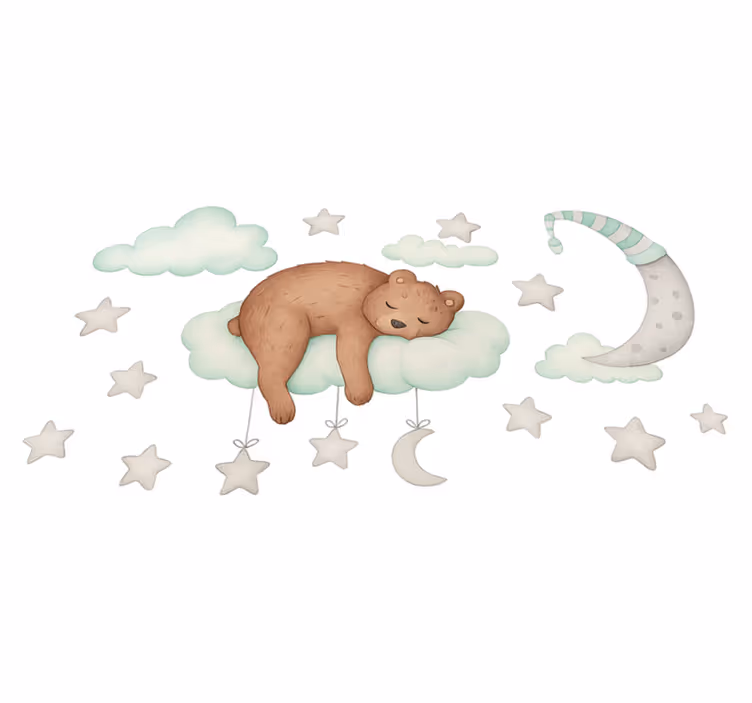 Bedroom vinyl carpet sleeping bear on clouds - TenStickers