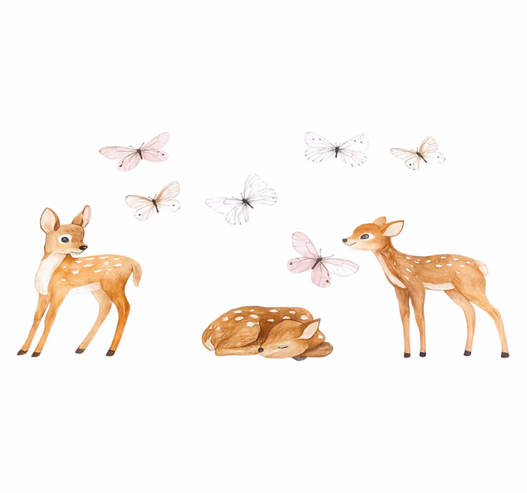 Bedroom vinyl carpet with little deer and butterflies - TenStickers