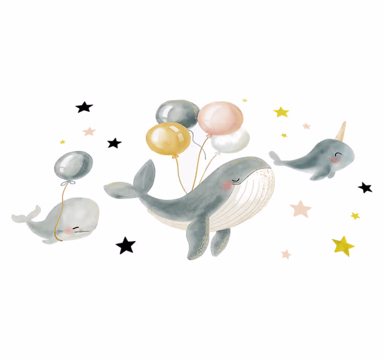 Happy whales with balloons bedroom vinyl carpet - TenStickers