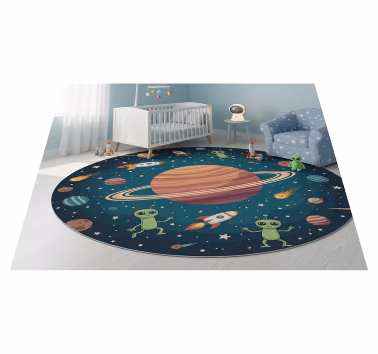Bedroom vinyl carpet with round illustration of funny aliens - TenStickers