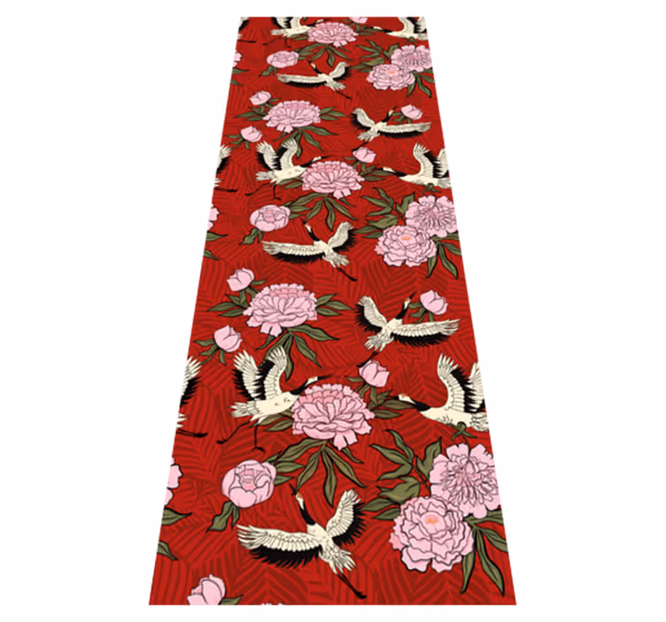 Bedroom vinyl carpet with white birds on red pattern - TenStickers