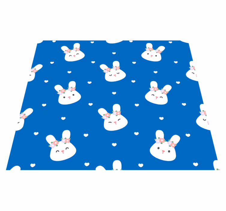 Bedroom vinyl carpet with adorable rabbits on blue - TenStickers