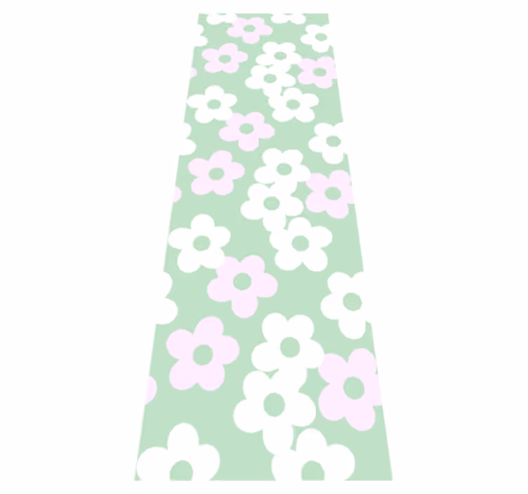 Green with white and pink flowers bedroom vinyl carpet - TenStickers
