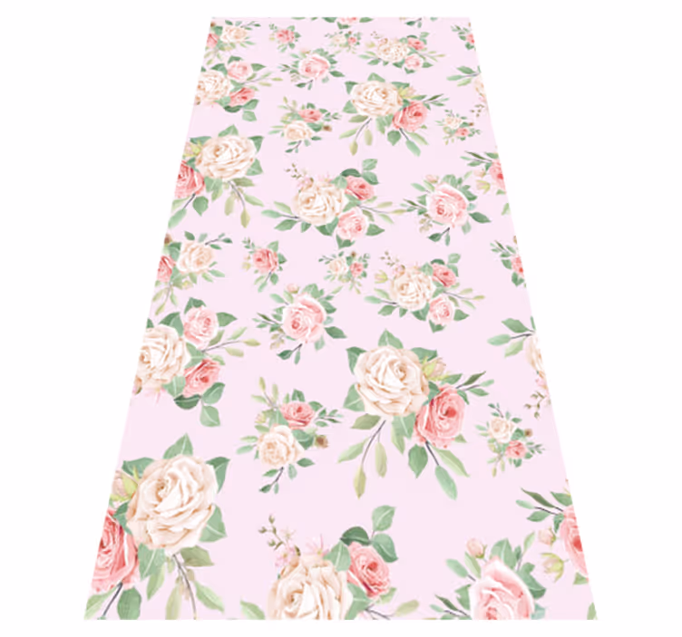 Nature vinyl carpet with pink peonies on grey - TenStickers