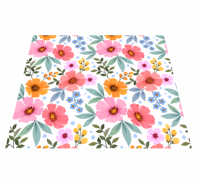 Nature vinyl carpet colorful flowers on white - TenStickers