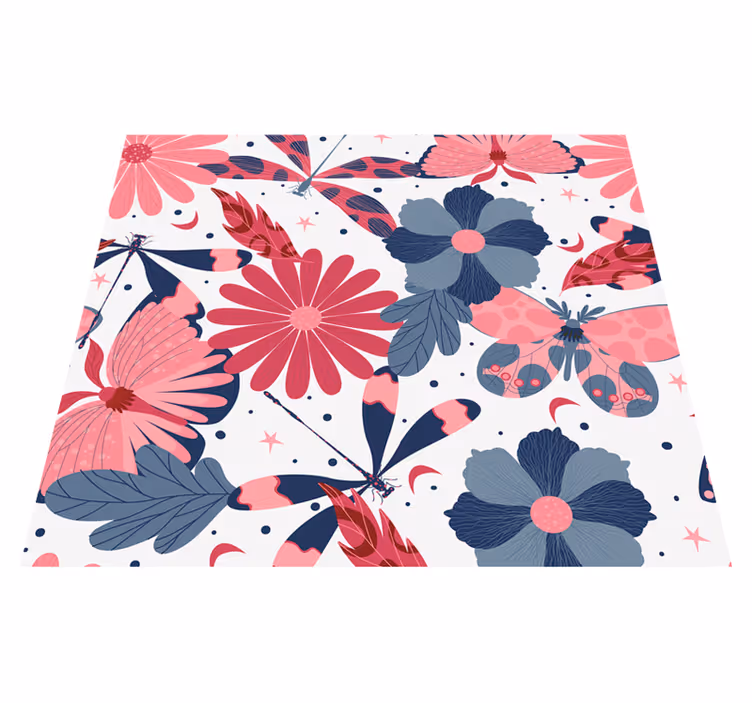 Nature vinyl carpet with floral butterfly design - TenStickers