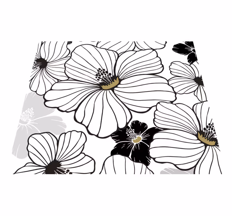 Nature vinyl carpet with white hibiscus pattern - TenStickers