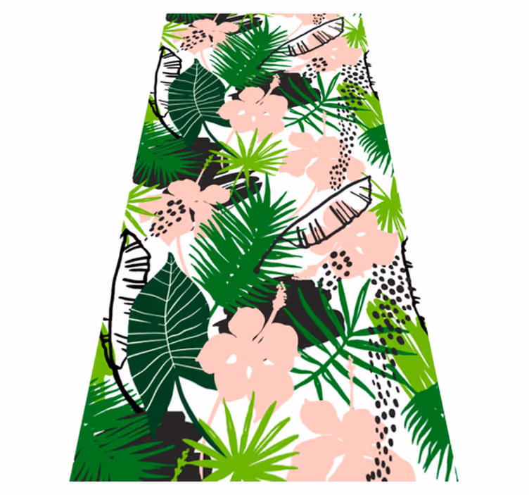 Nature vinyl carpet with tropical palm leaves and flowers - TenStickers