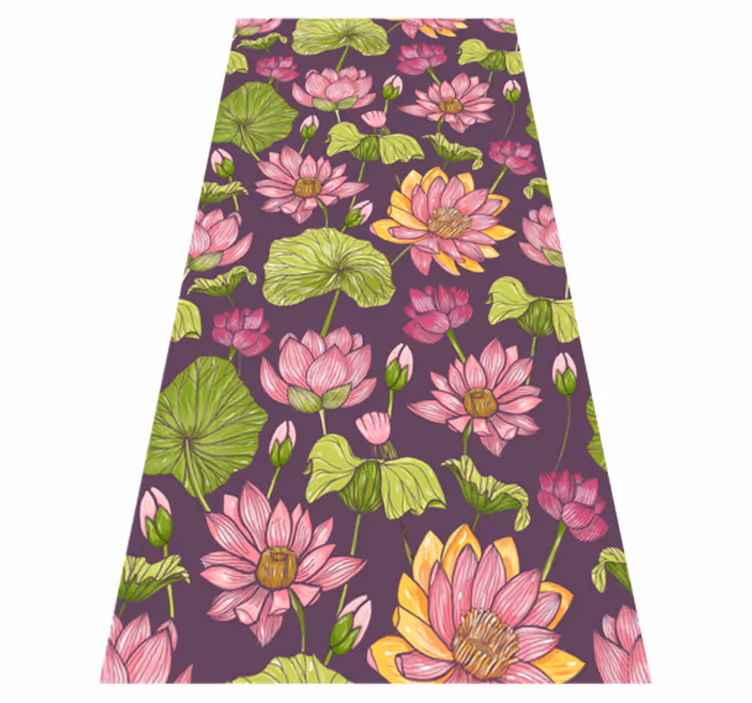 Nature vinyl carpet with lotus leaves and flowers - TenStickers