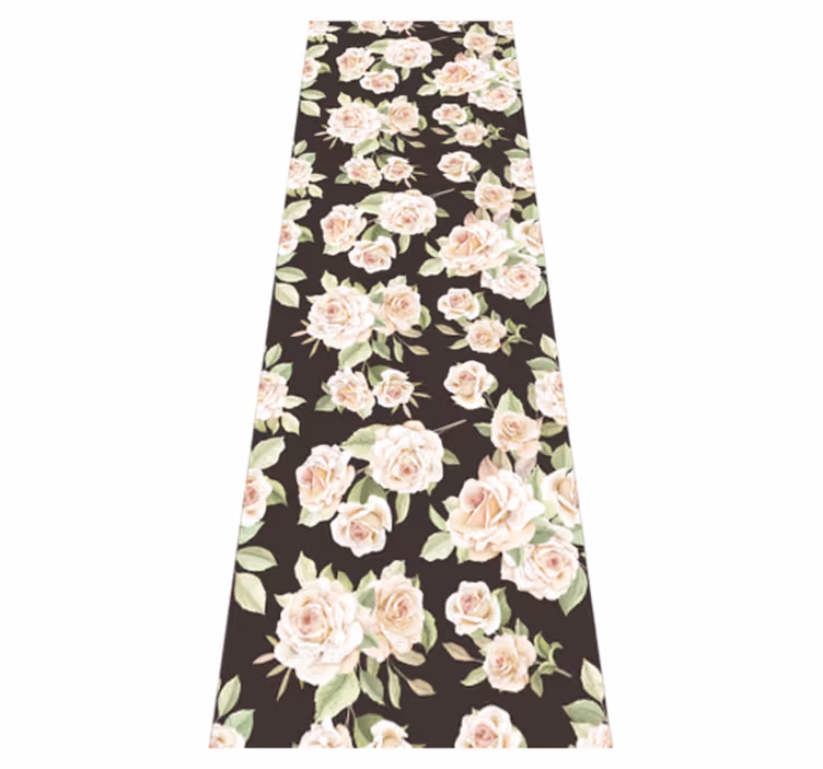 Nature vinyl carpet white rose on black background - TenStickers