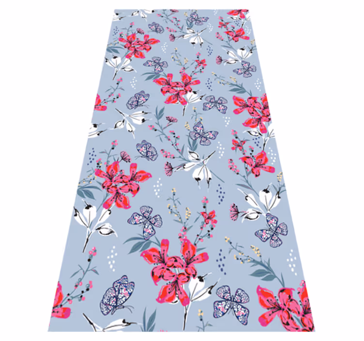 Nature vinyl carpet abstract red flowers and butterflies - TenStickers