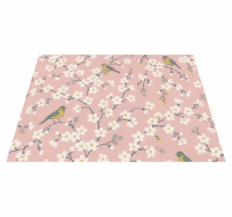 Nature vinyl carpet pink orchard birds - TenStickers